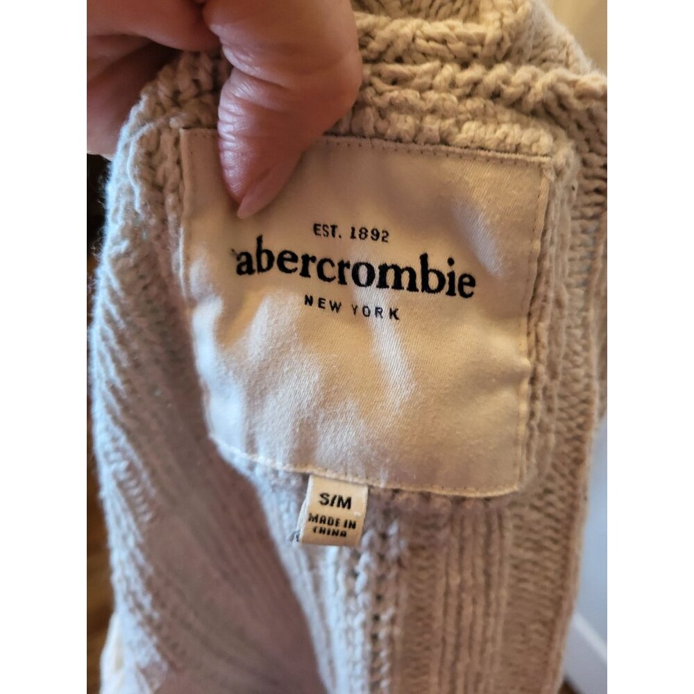 Abercrombie Oatmeal Open Cardigan S Neutral Minimal Cozy Cropped - Picture 3 of 7